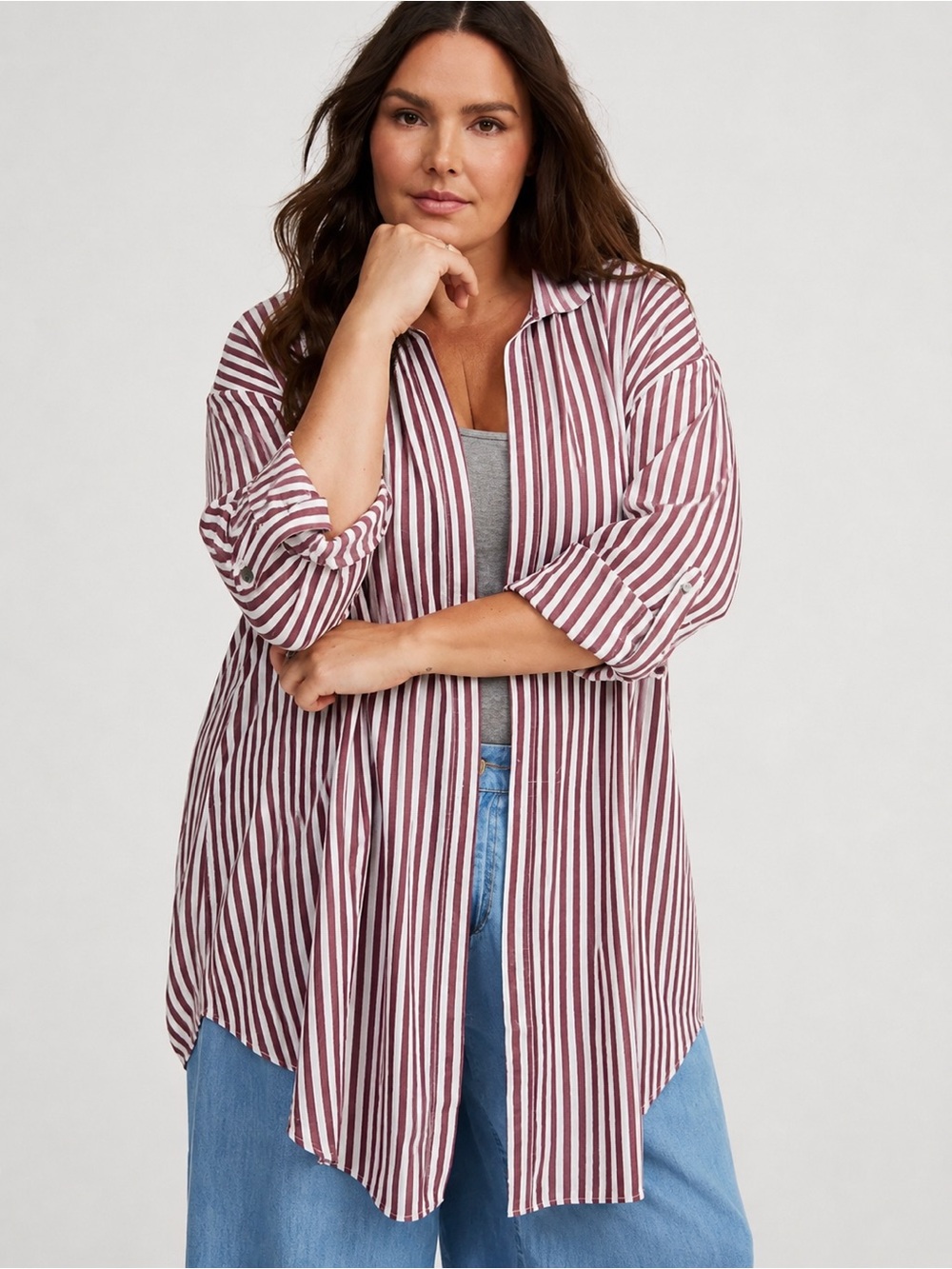 128.) Torrid Striped / Kimono Top